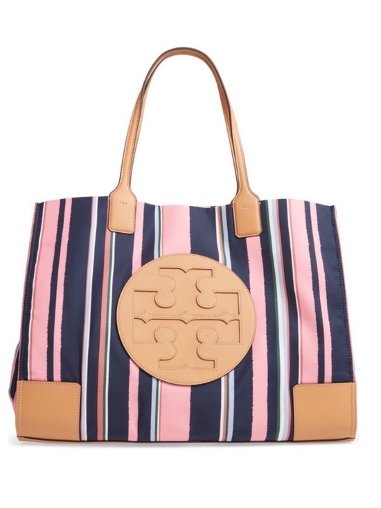 Tory Burch Handbags - Tory Burch Ella tote featuring a vertical navy and pink canyon stripe.